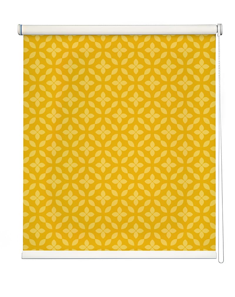 Mustard Muse Roller Blind shown in a room