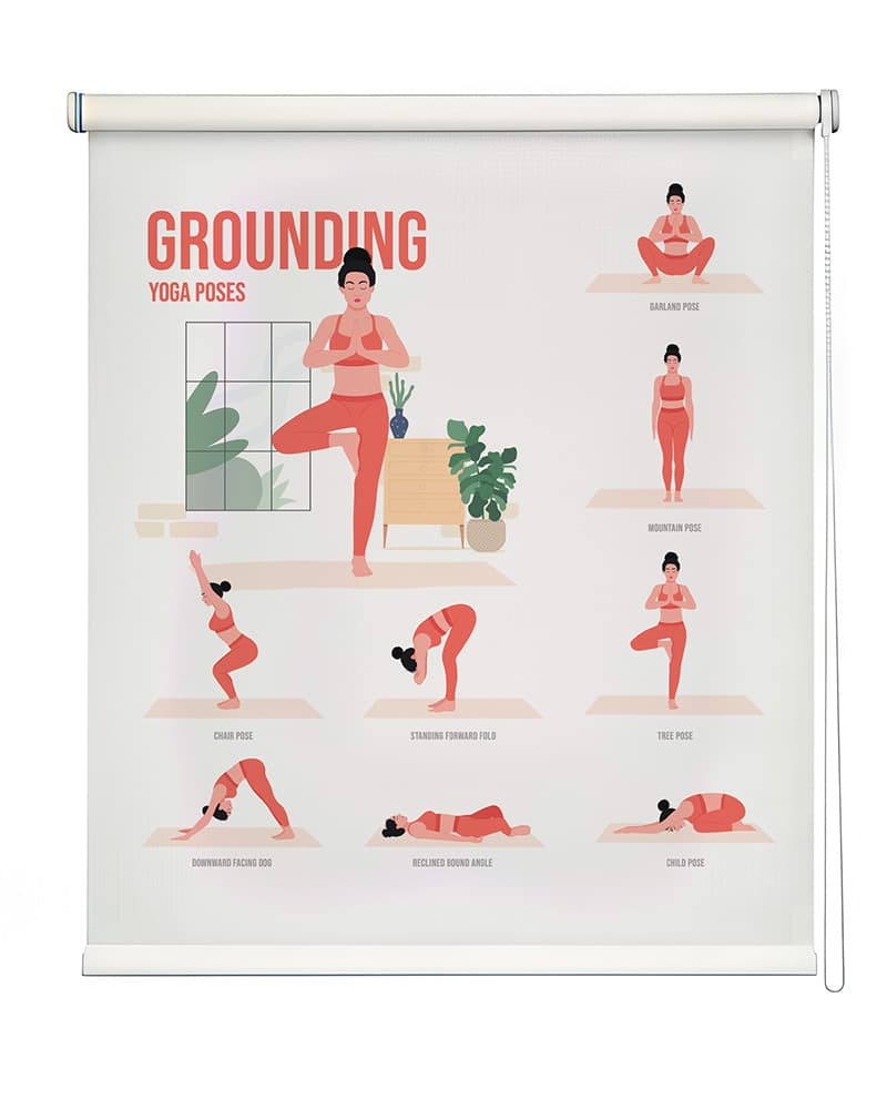 Yoga Poses Chart Roller Blind shown in a room
