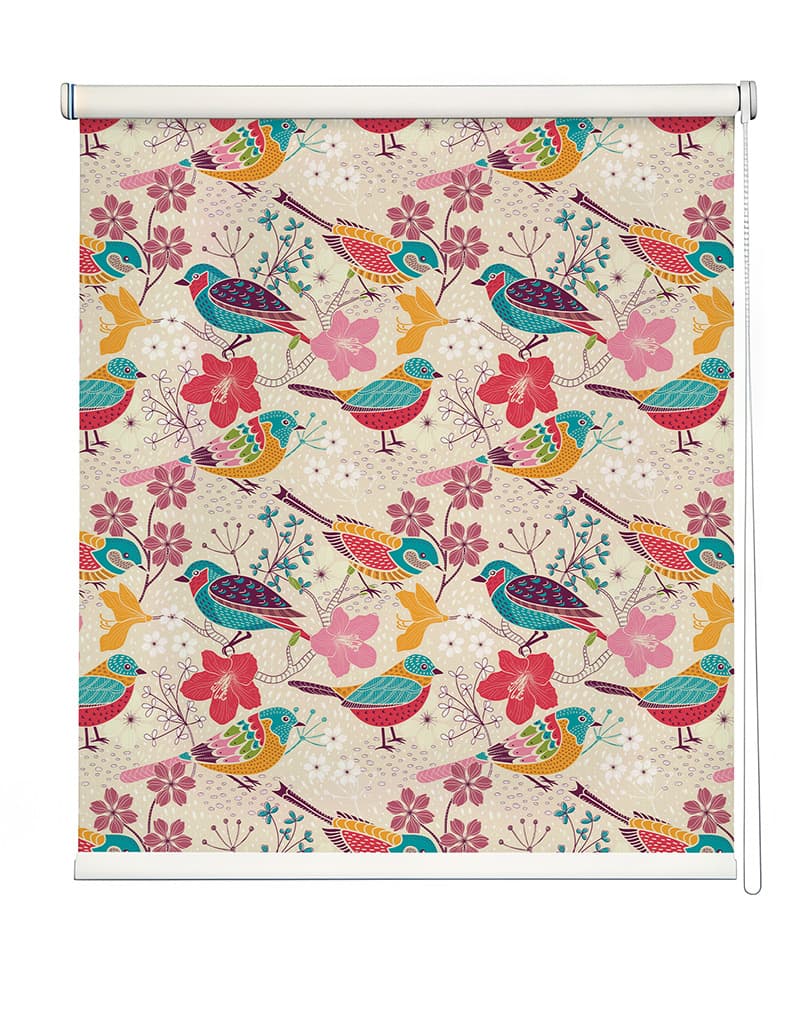 Chirping Garden Roller Blind shown in a room