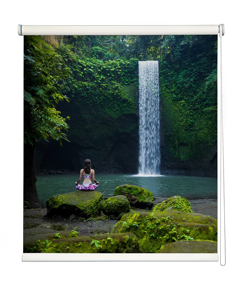 Waterfall Meditation Scene Roller Blind shown in a room