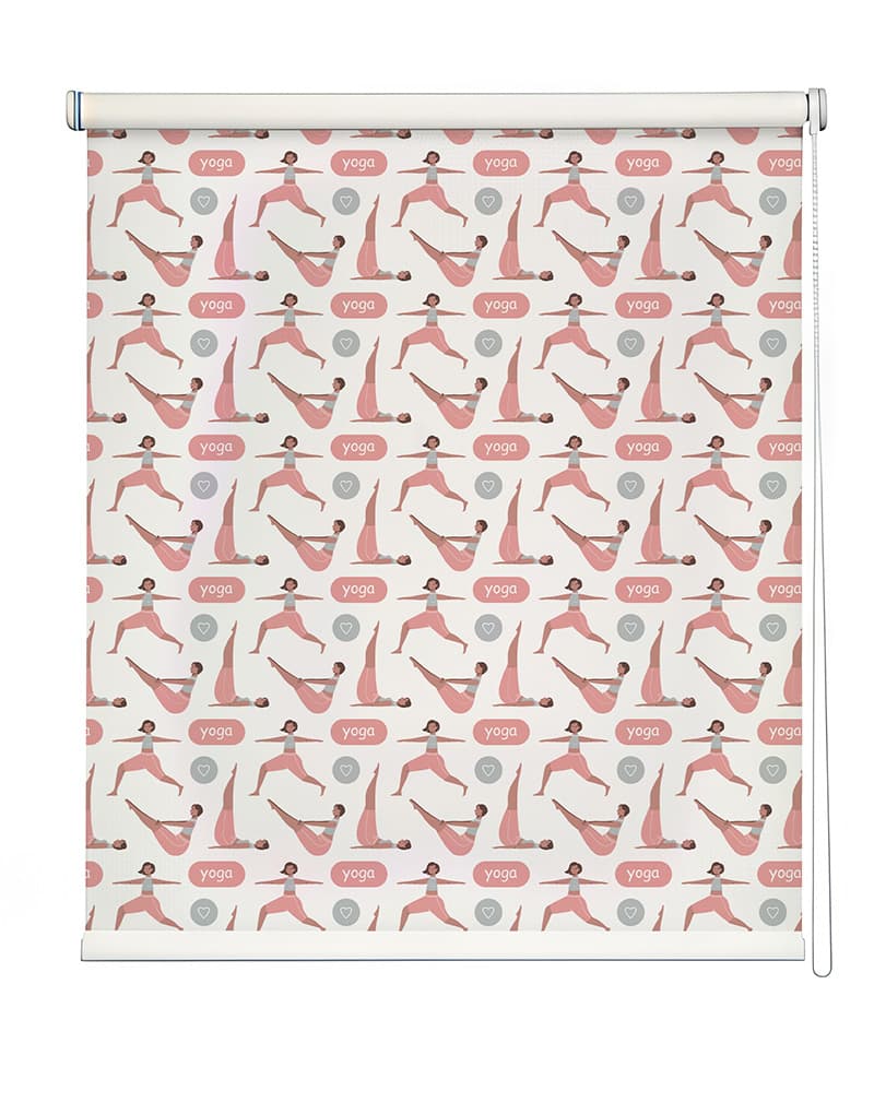 Blush Pink Yoga Pattern Roller Blind shown in a room