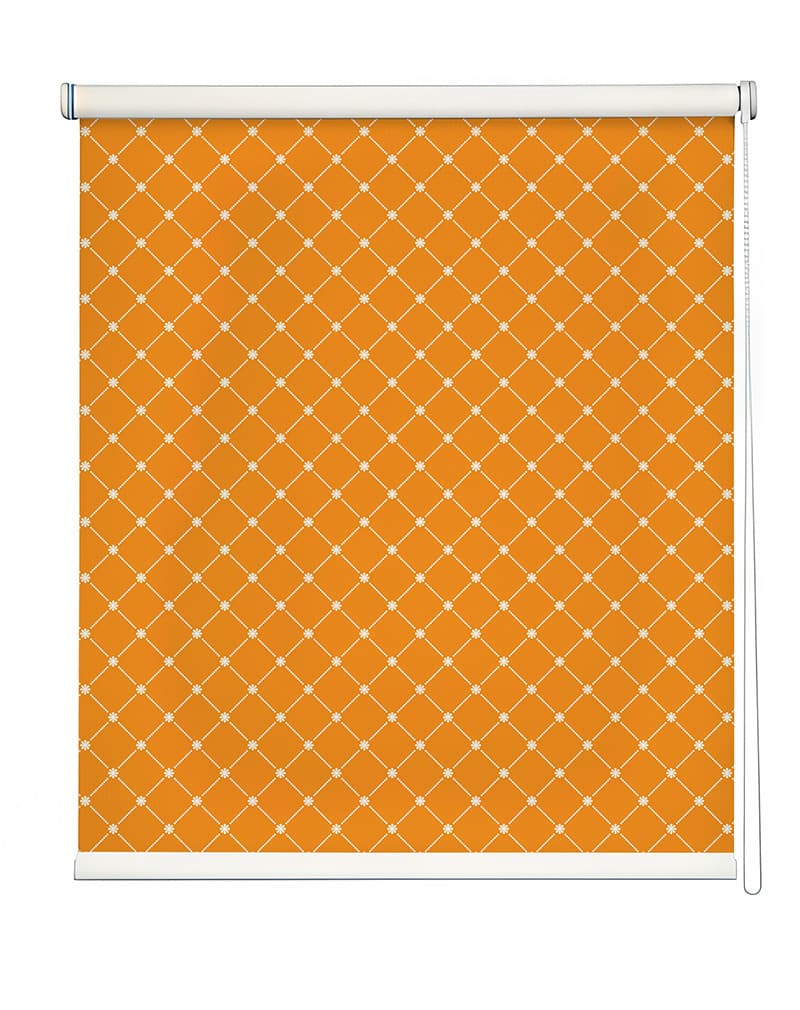 Tangerine Trellis Bloom Roller Blind shown in a room