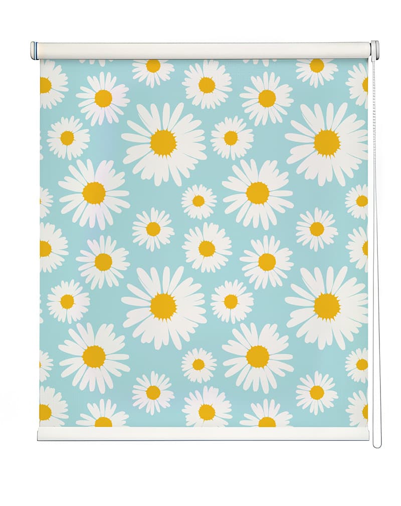 Modern Floral Daisy Print Roller Blind shown in a room