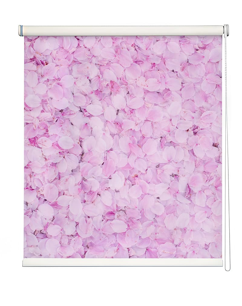 Whimsical Pink Floral Roller Blind shown in a room