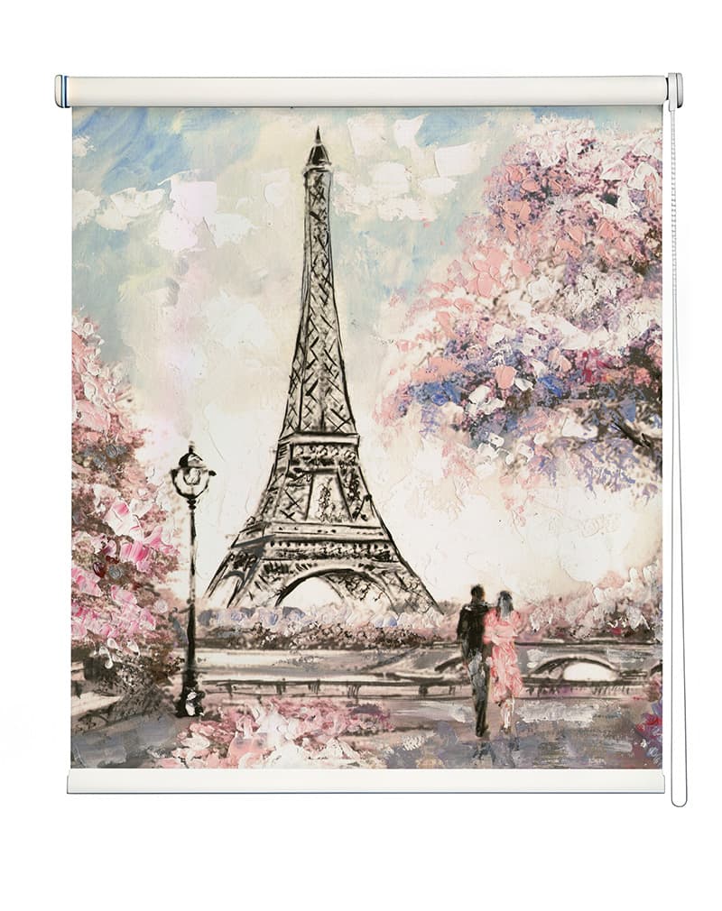 Romantic Paris Eiffel Tower Roller Blind shown in a room