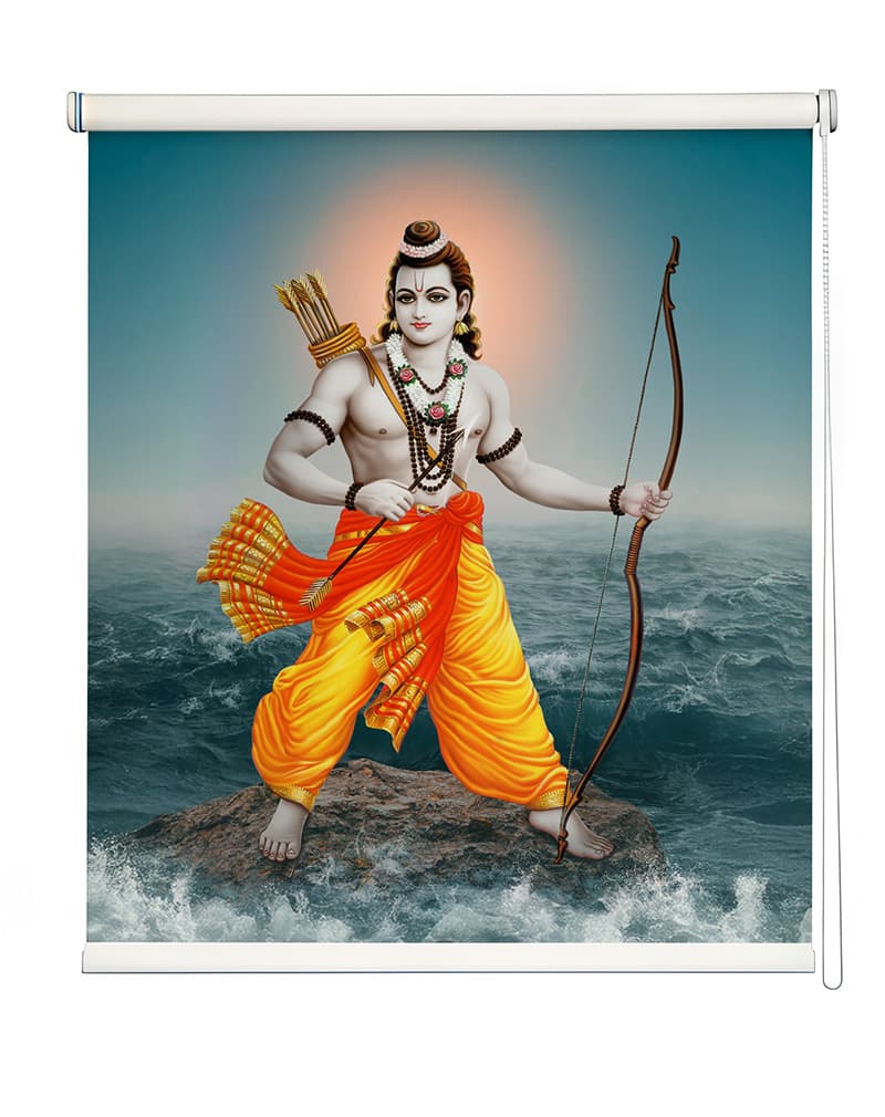 Bhagwan Shri Ram Pooja Room Roller Blind shown in a room
