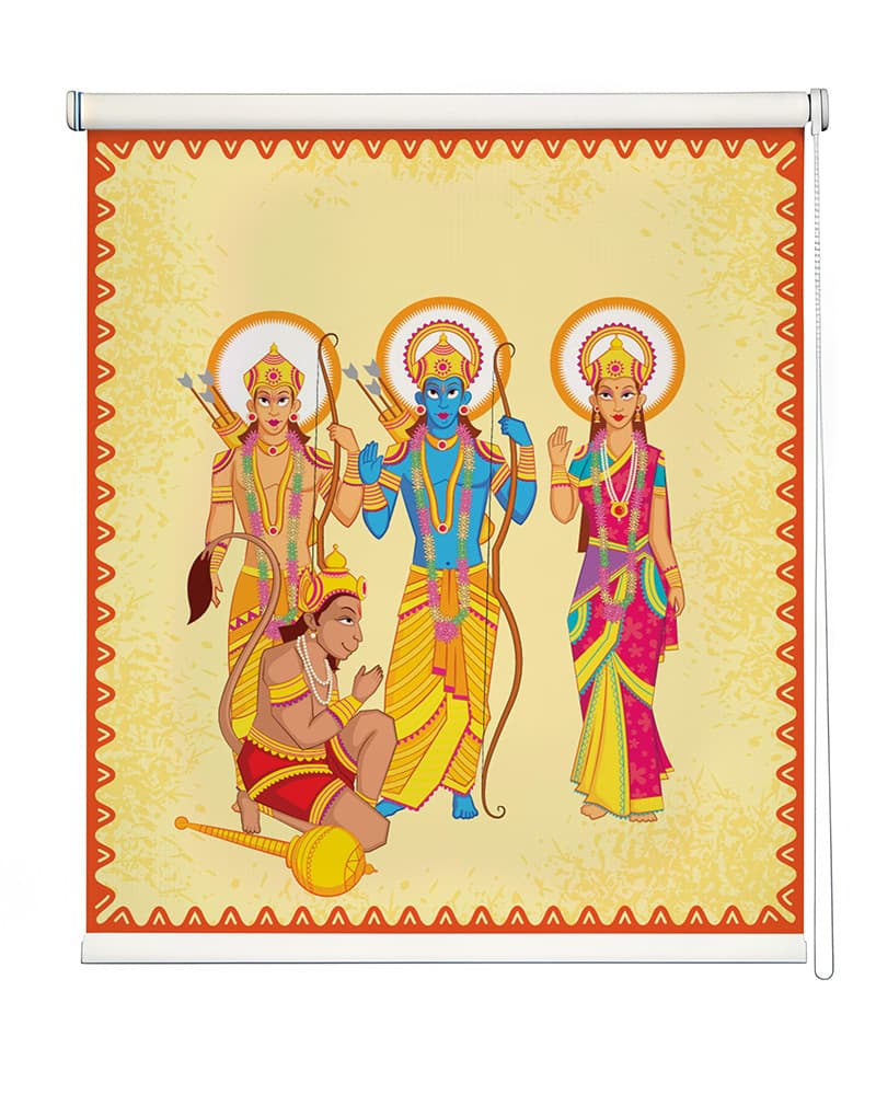 Ramayan Grace Pooja Room Roller Blind shown in a room