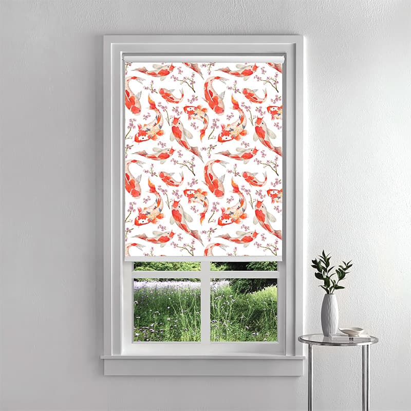 Elegant Koi Blossom Harmony Nature Inspired Window Blind Wallpaper Style pattern detail