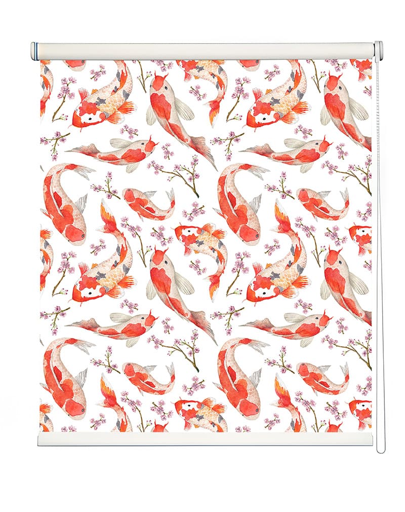 Elegant Koi Blossom Harmony Nature Inspired Window Blind Wallpaper Style shown in a room