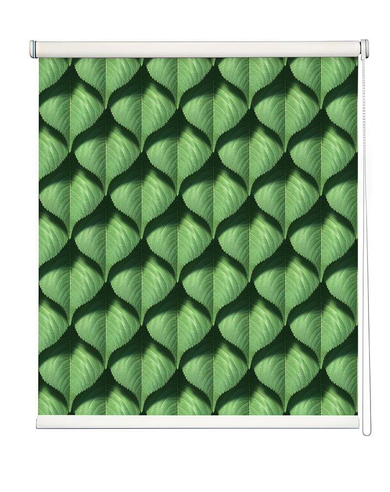 Lush Leaf Mosaic Roller Blind shown in a room