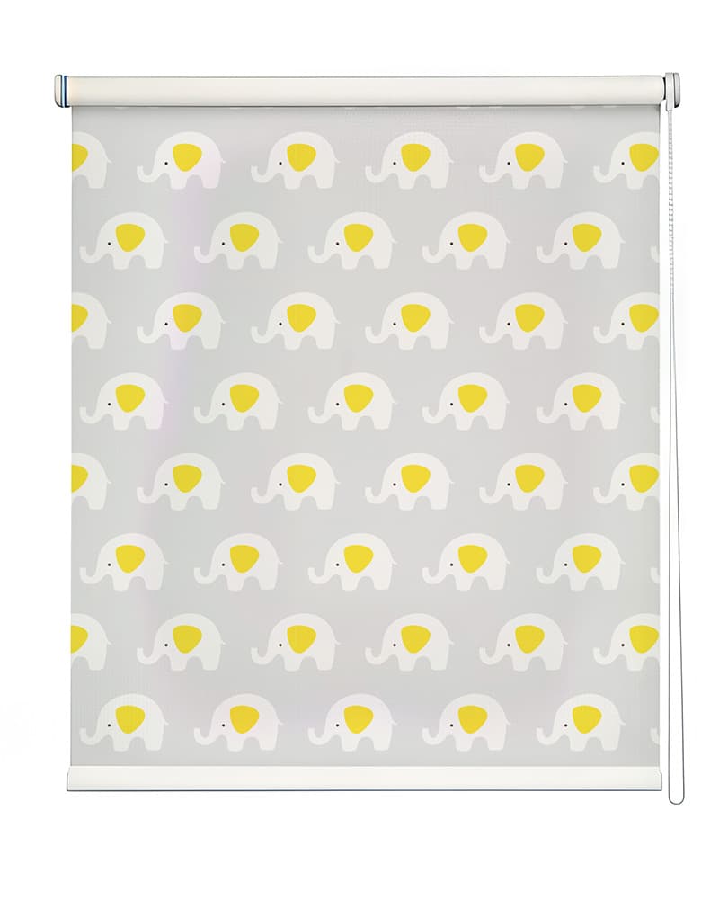 Sweet Elephant Parade Roller Blind shown in a room