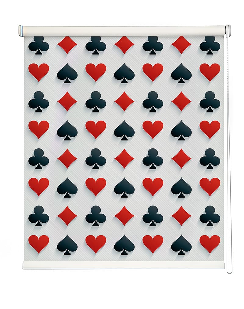 Card Suit Symphony Roller Blind shown in a room