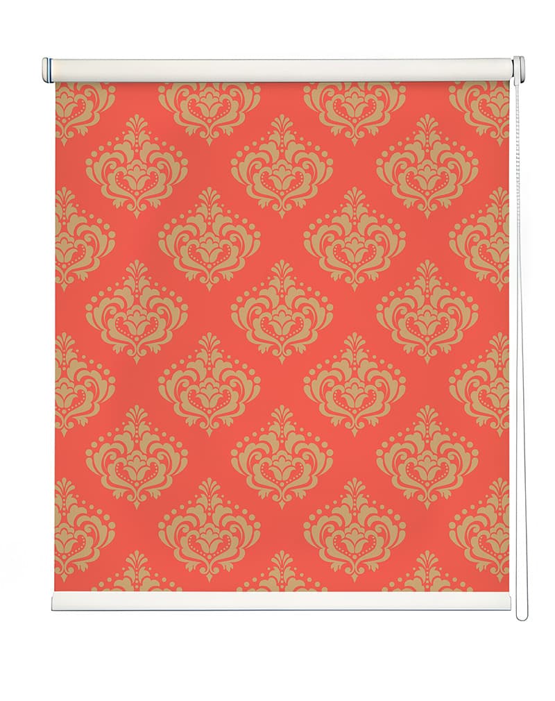 Regal Coral Whisper Roller Blind shown in a room