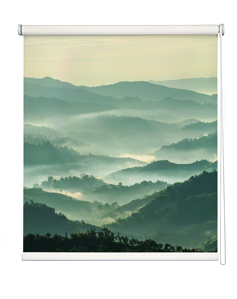 Misty Mountain Peaks Roller Blind shown in a room