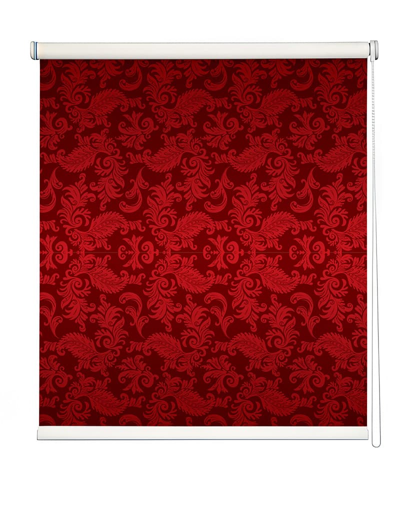 Vibrant Deep Red Pattern Roller Blind shown in a room