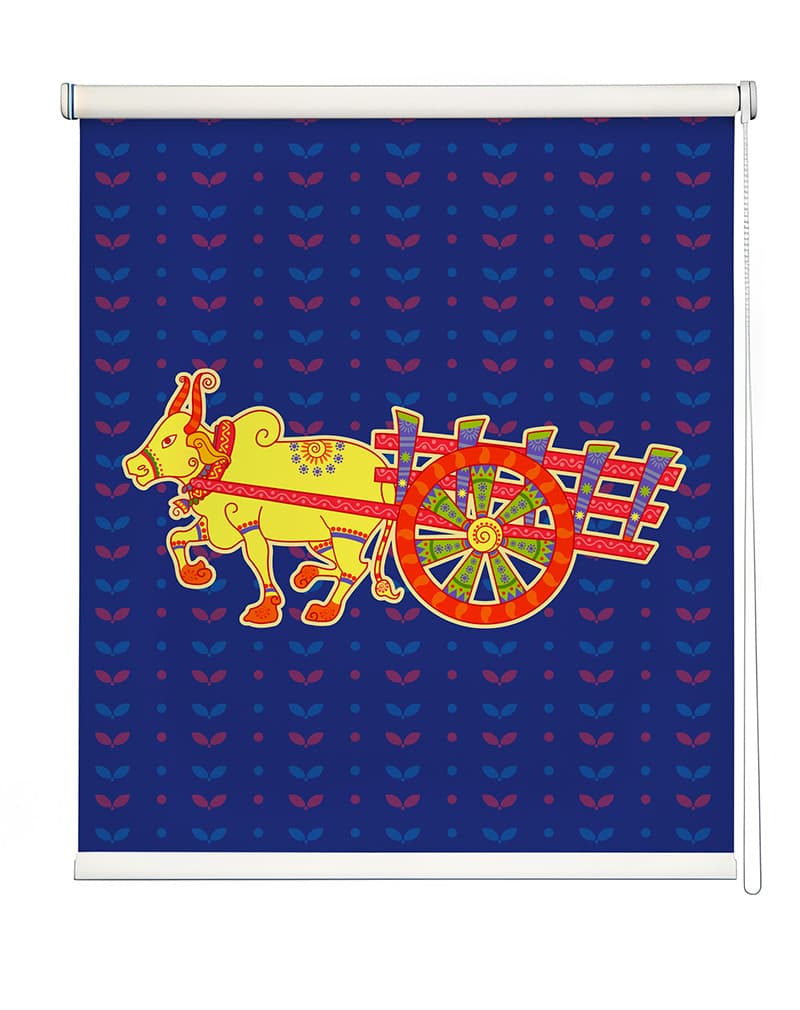 Indian Art Style Bullock Cart Roller Blind shown in a room
