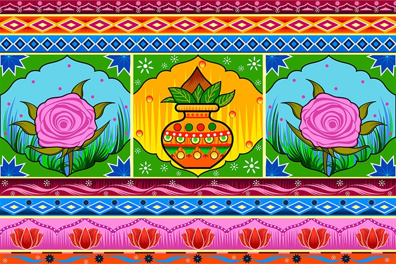 Indian Truck Art Roller Blind shown in a room