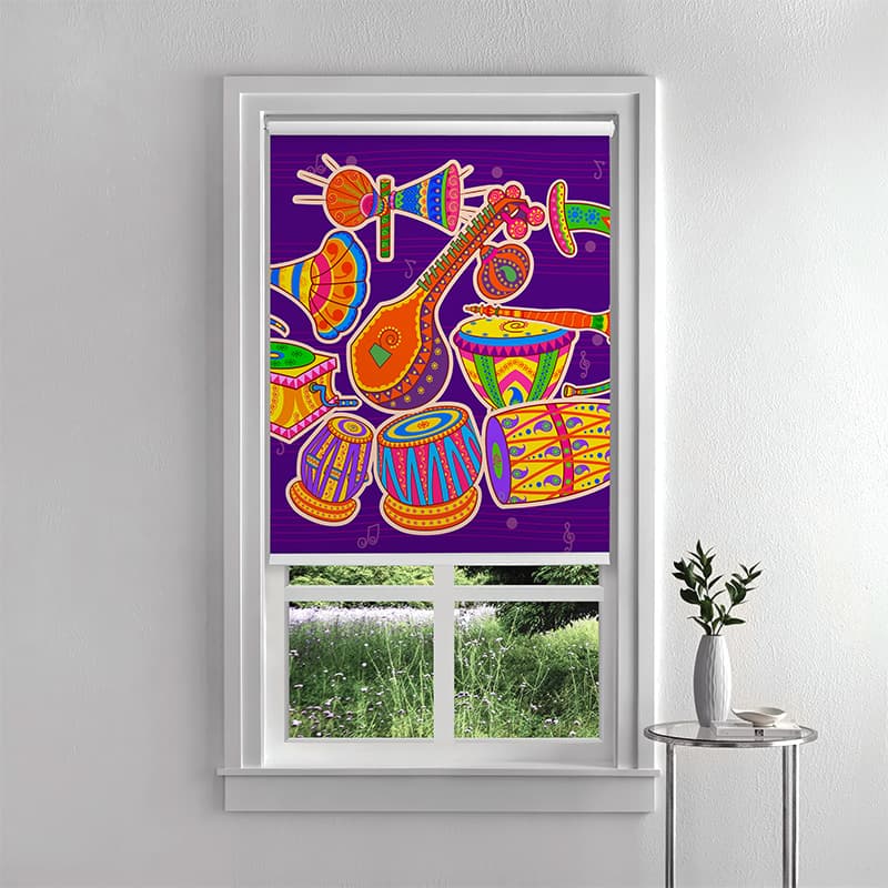 Indian Musical Instruments Roller Blind pattern detail