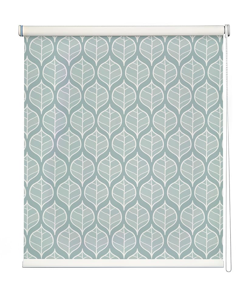 Tranquil Leaf Pattern Roller Blind shown in a room