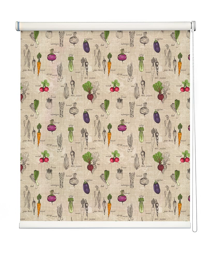 Illustrated Botanical Kitchen Roller Blind shown in a room