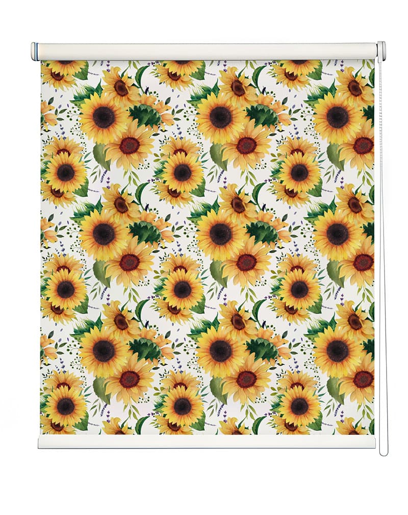 Uplifting Sunflower Garden Roller Blind shown in a room