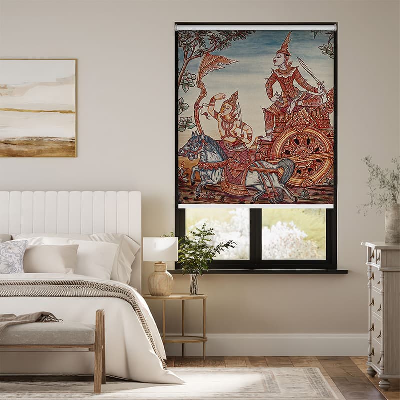 Traditional Asian Art Print Roller Blind pattern detail