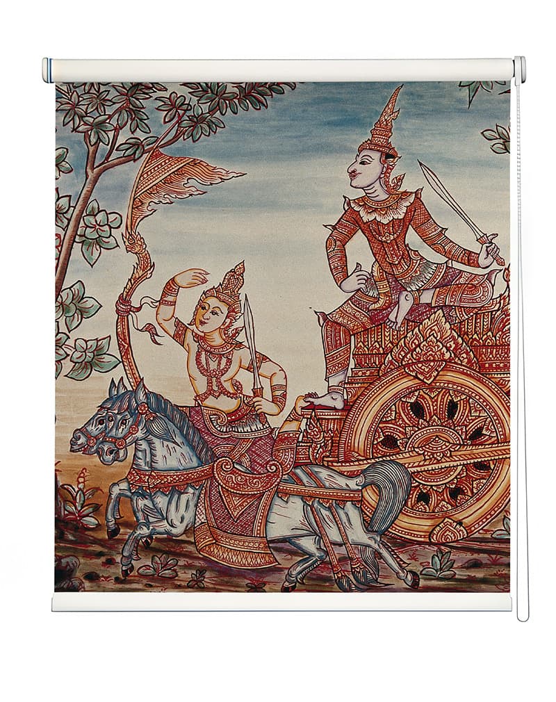 Traditional Asian Art Print Roller Blind shown in a room
