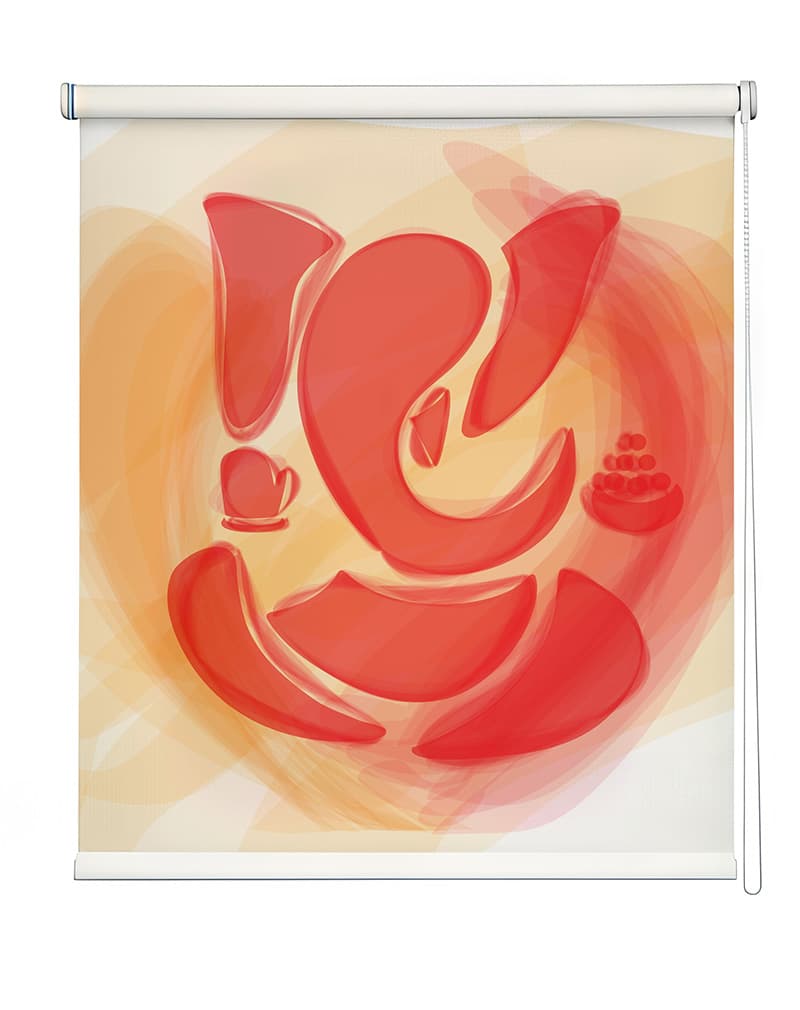 Shri Ganesha Art Pooja Room Roller Blind shown in a room