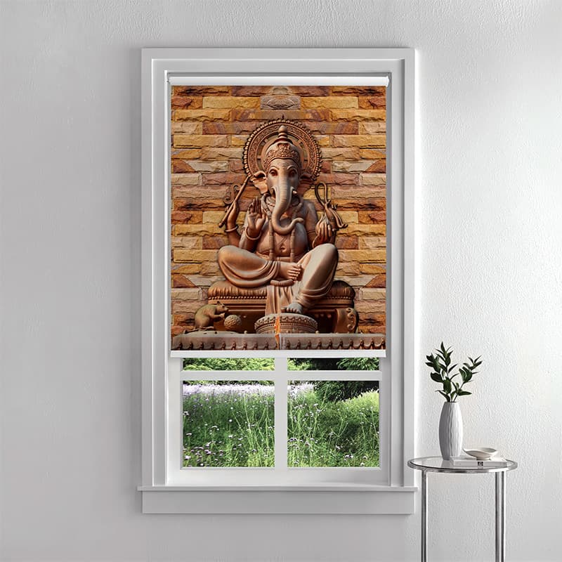 3D Ganesh Idol Puja Room Roller Blind pattern detail