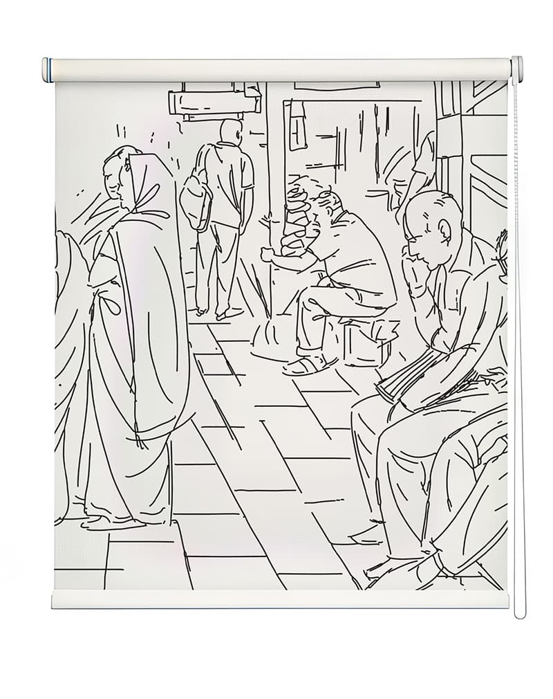 Indian Street Sketch Art Roller Blind shown in a room