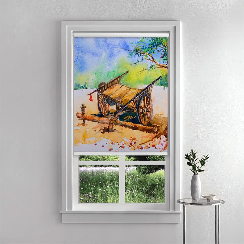 Nostalgic Cart Painting Roller Blind pattern detail