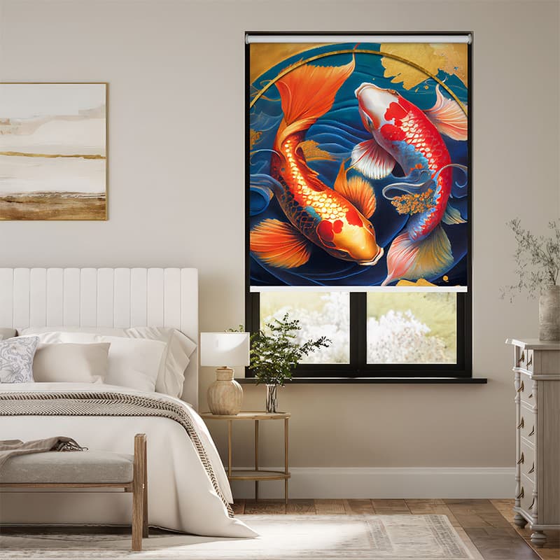 Vibrant Koi Fish Roller Blind pattern detail