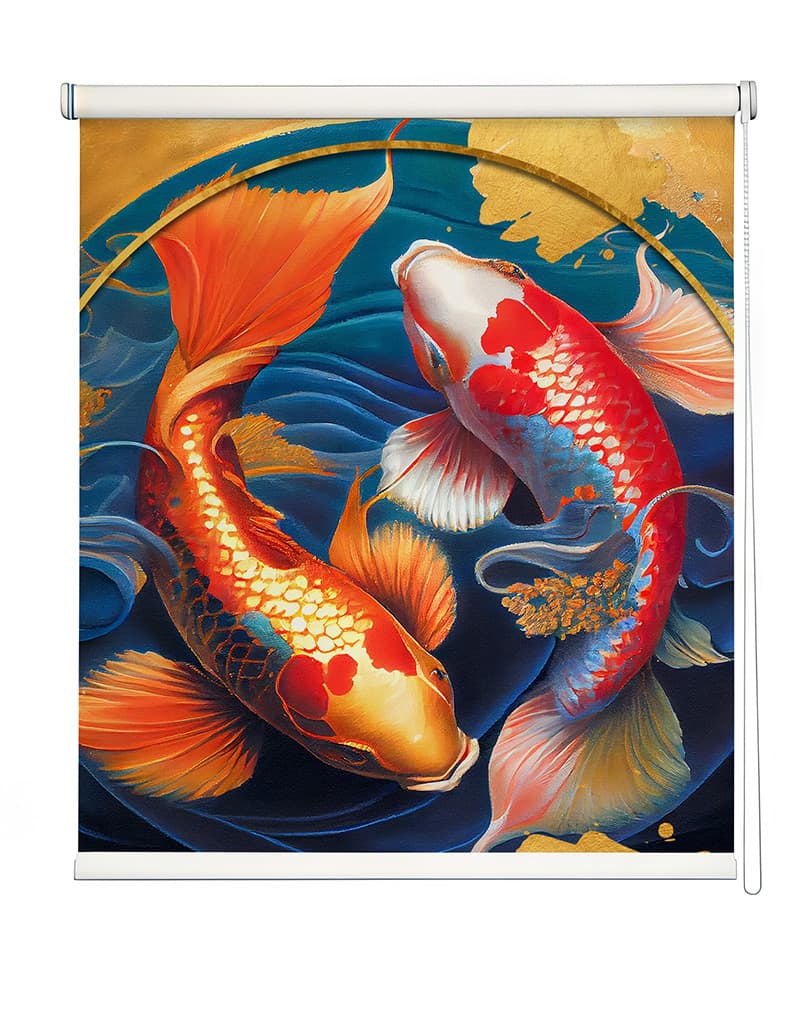 Vibrant Koi Fish Roller Blind shown in a room