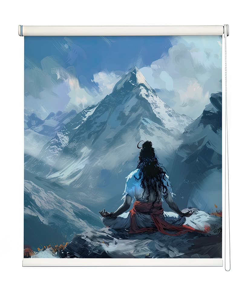 Lord Shiva Meditation Roller Blind shown in a room