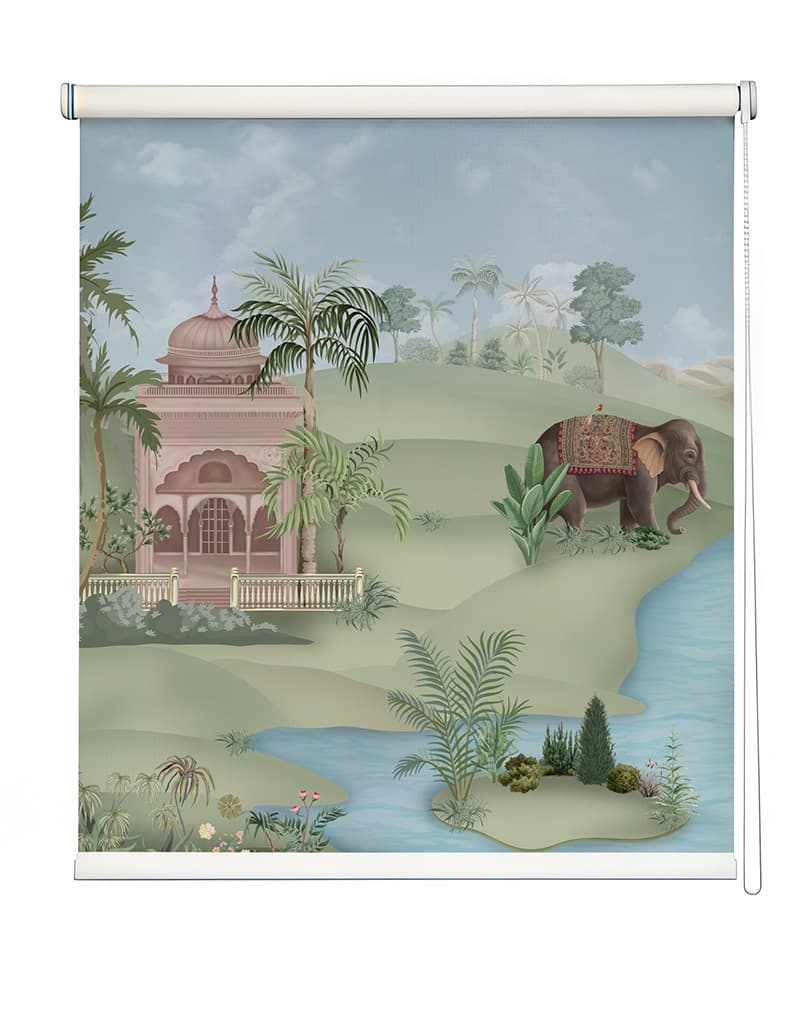 Traditional Indian Elephant Print Roller Blinds shown in a room