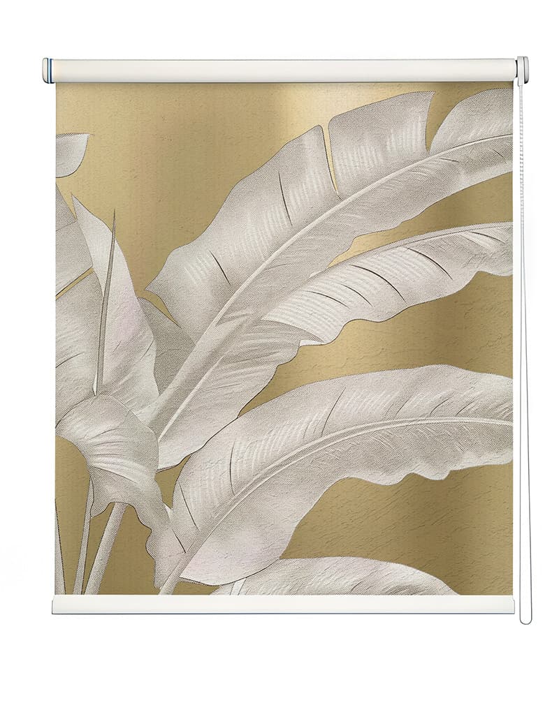 Golden Tropics Banana Leaf Roller Blind shown in a room
