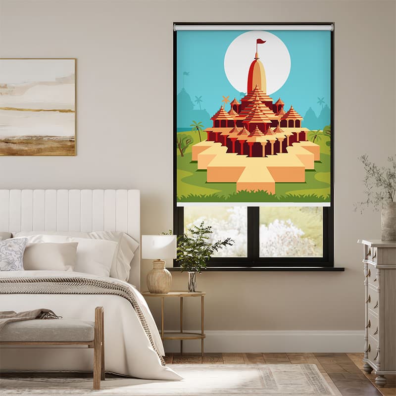 Ram Mandir Ayodhya Art Roller Blind pattern detail