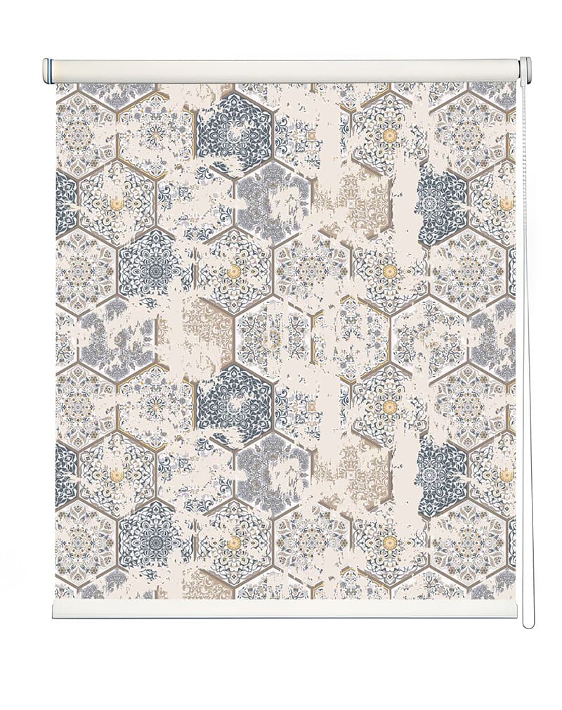 Vintage Charm Hex Tile Roller Blind shown in a room