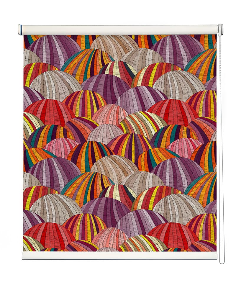 Colorful Fabric Art Roller Blinds shown in a room