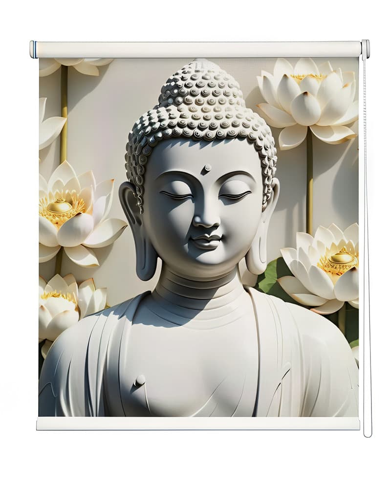 Buddha & Lotus Window Roller Blind shown in a room