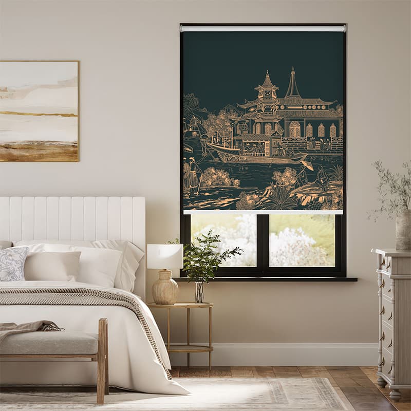 Historical Asian Scene Roller Blind pattern detail