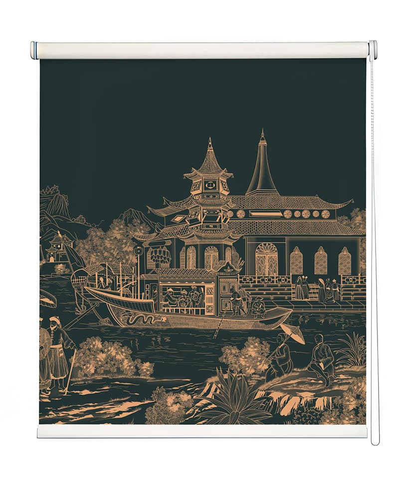 Historical Asian Scene Roller Blind shown in a room