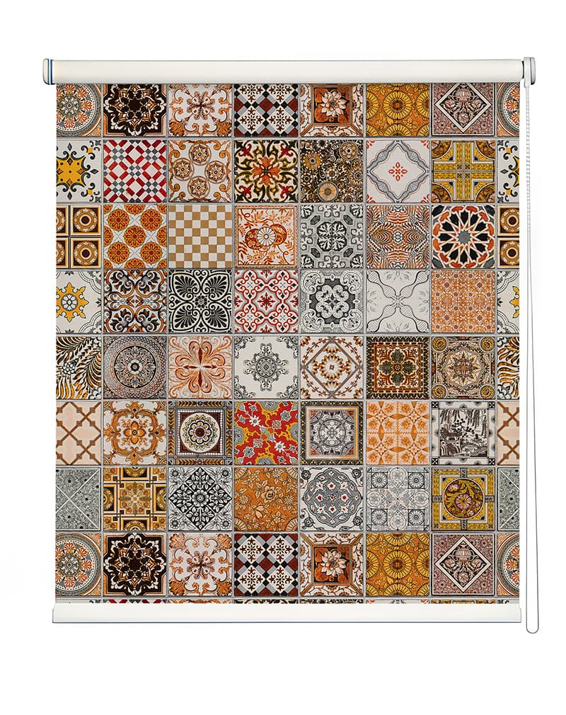 Mosaic Pattern Window Roller Blind shown in a room