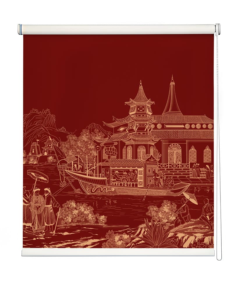 Majestic Pagoda Print Roller Blind shown in a room