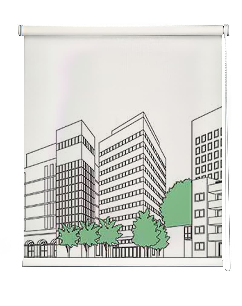 Modern Cityscape Window Roller Blind shown in a room