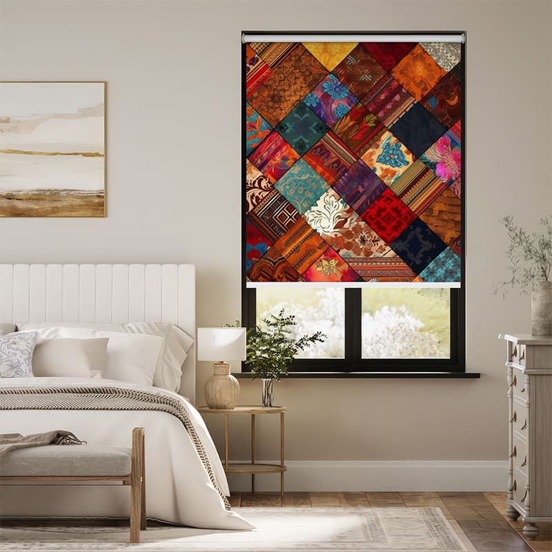 Multi-Color Patchwork Roller Blind pattern detail