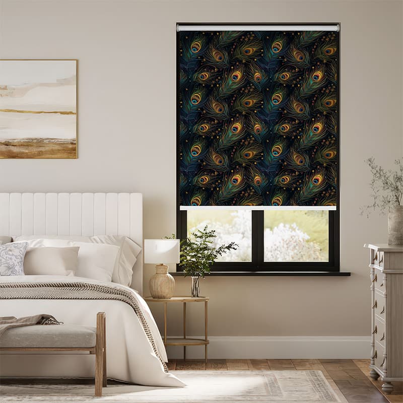Mystical Peacock Feather Roller Blind pattern detail