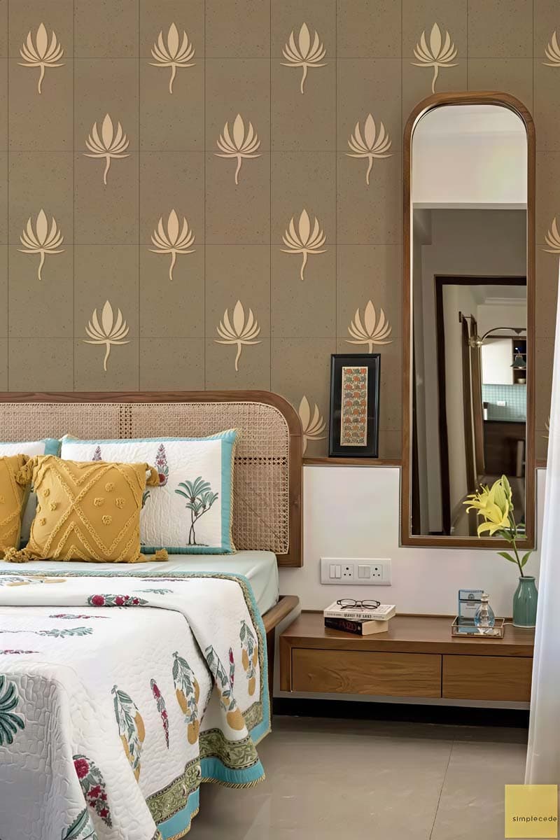 Padmora, Minimalist Lotus Aura Wallpaper Mural shown in a room