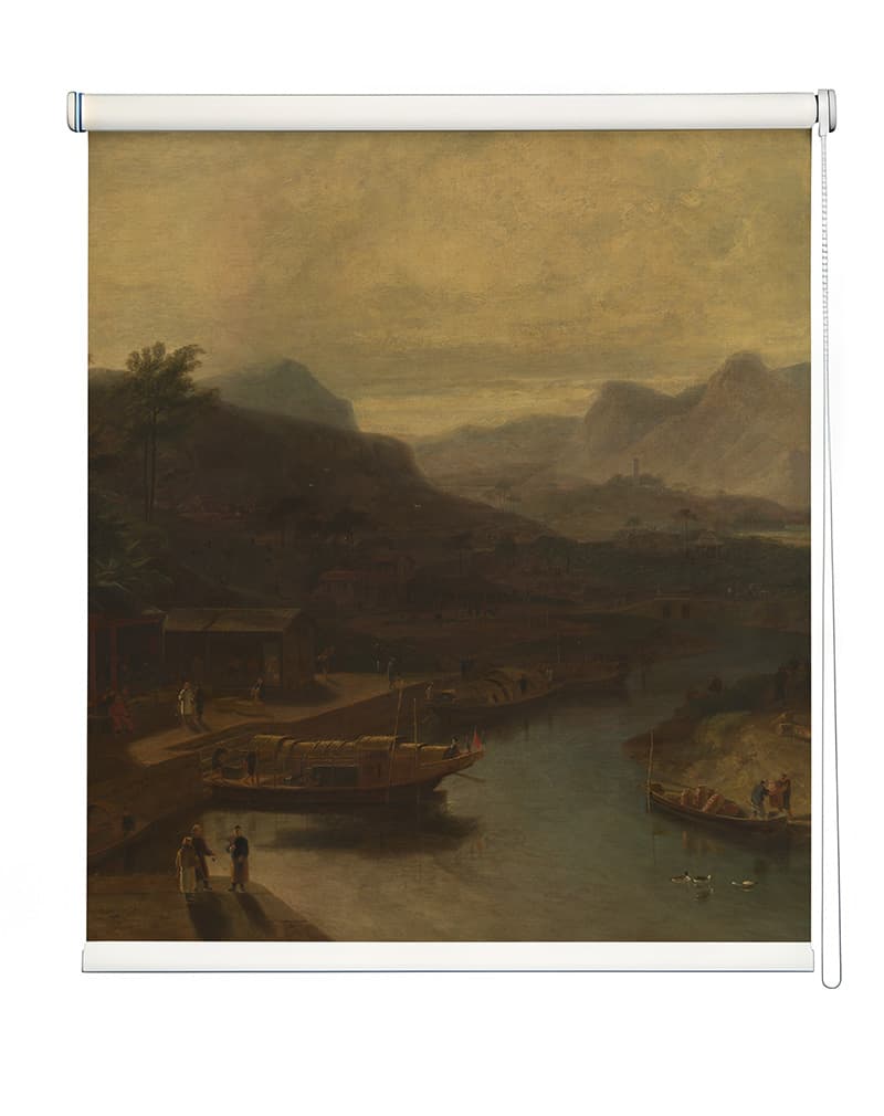 Classical River Village Landscape Roller Blind shown in a room