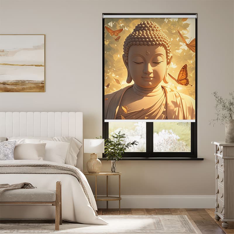 Serene Buddha Statue Roller Blind pattern detail